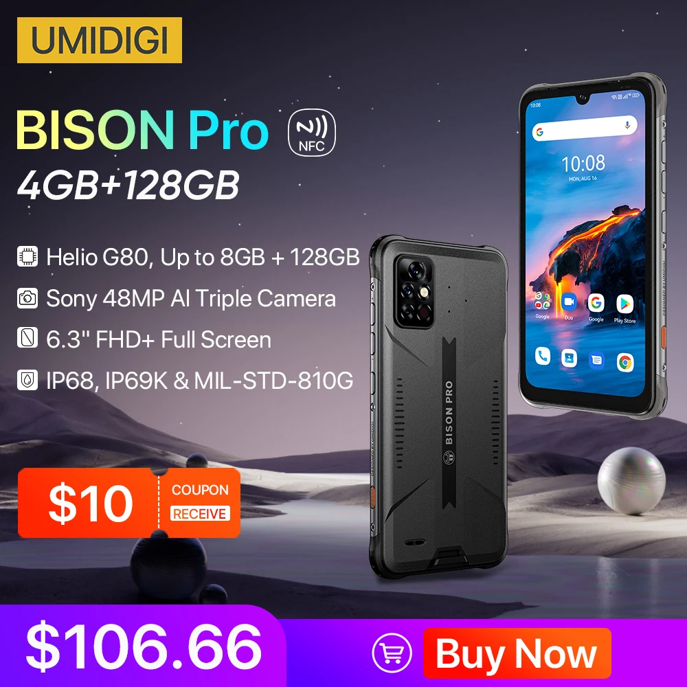 UMIDIGI-BISON Pro, versión Global teléfono inteligente, NFC, 128GB, IP68/IP69K, Helio G80, cámara de 48MP, pantalla FHD de 6,3 pulgadas, 5000mAh, en