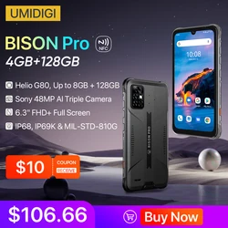 UMIDIGI-BISON Pro, versión Global teléfono inteligente, NFC, 128GB, IP68/IP69K, Helio G80, cámara de 48MP, pantalla FHD de 6,3 pulgadas, 5000mAh, en Stock