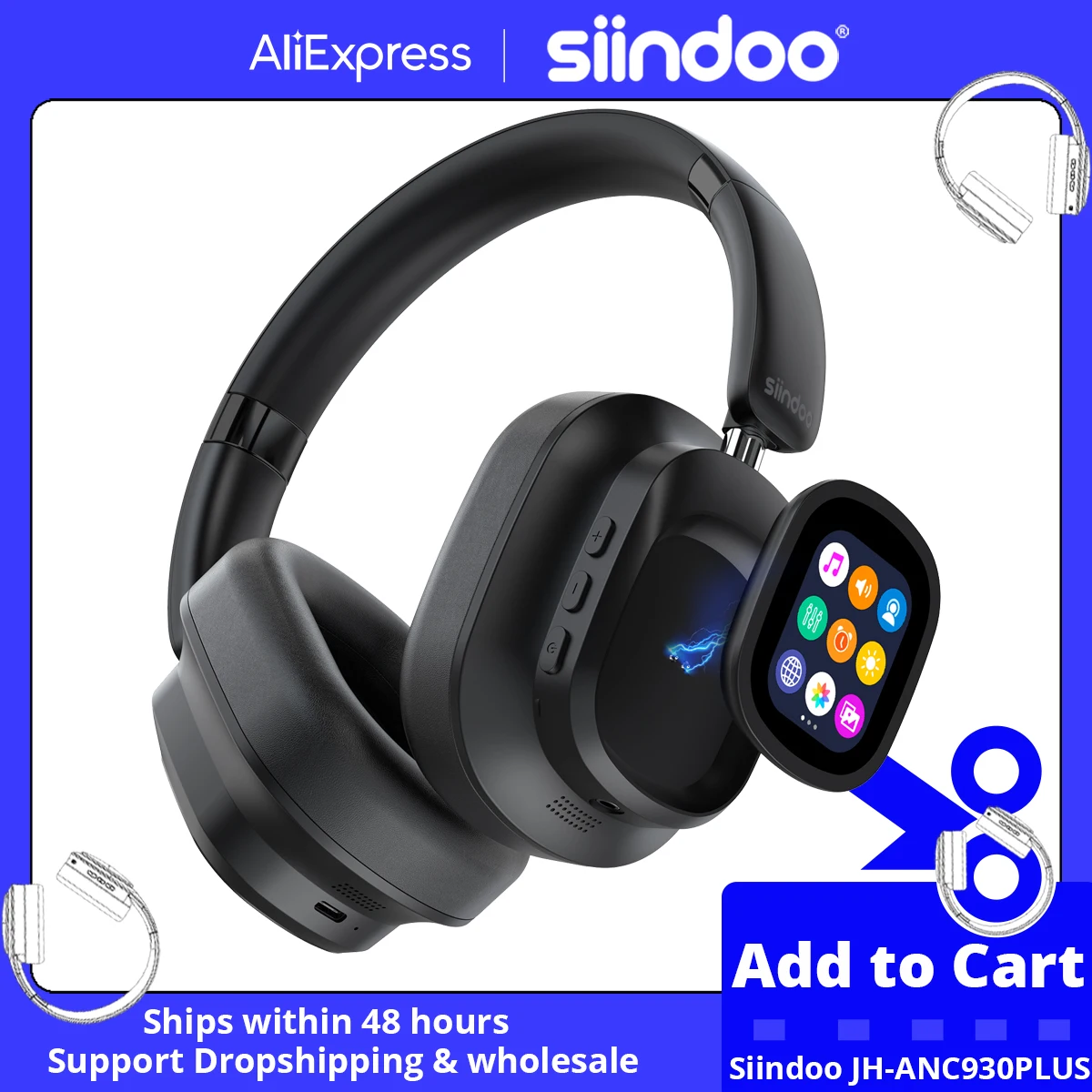 Siindoo NEWEST ANC930Plus Hybrid ANC Wireless Headphone, With Multi Magnetic Touch Control LED Screen AND APP Download 1GB MP3