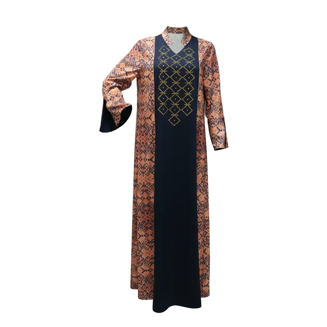 Dubai Stampato Abaya Donne Musulmane Diamanti Maxi Vestito Ramadan Caftano Turchia Caftano Arabo Abbigliamento Islamico Marocco Femme Abiti