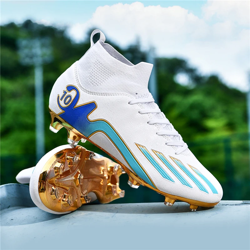 Football shoes electroplated gold-soled AG spikes for male, female, adult and middle school students competition training shoes.