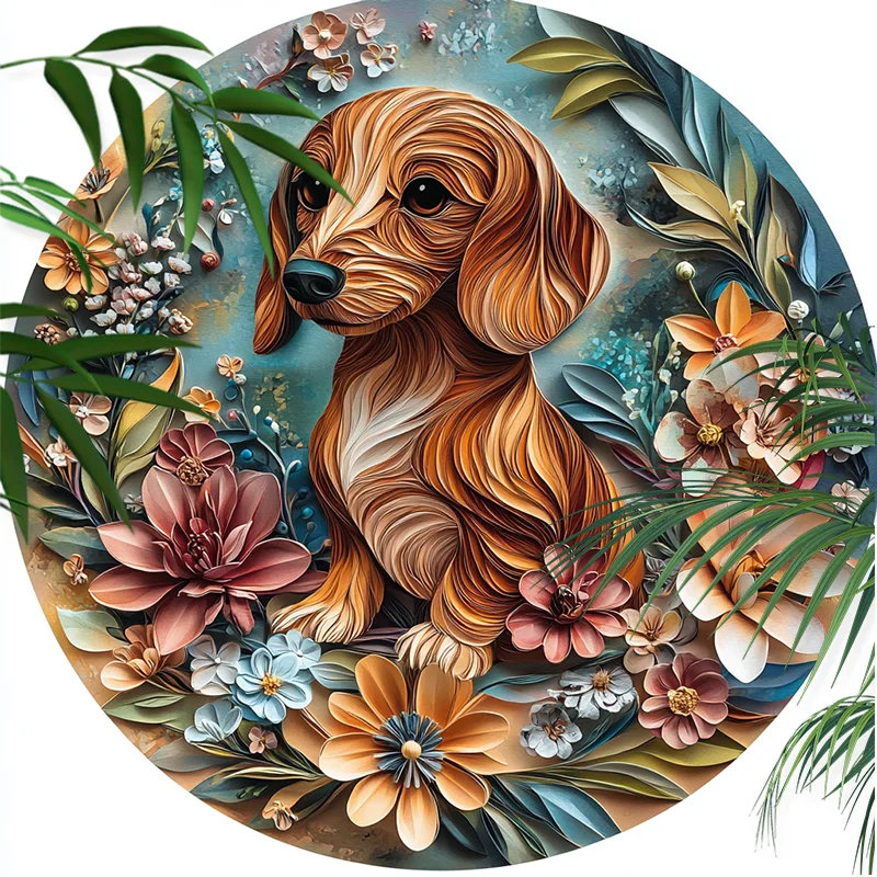 Customizable Dachshund Pet Ornaments - Circular Aluminum Decorative Paintings, Perfect for Souvenir Tombstones