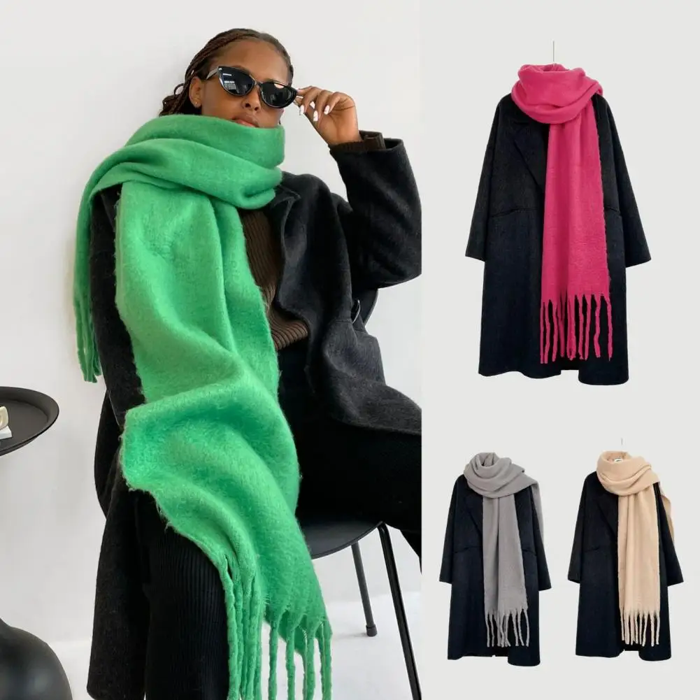 Super Soft Winter Scarf Solid Color Women Elegant Shawl With Tassel Thick Warm Breathable Scarf Outfit Accessories