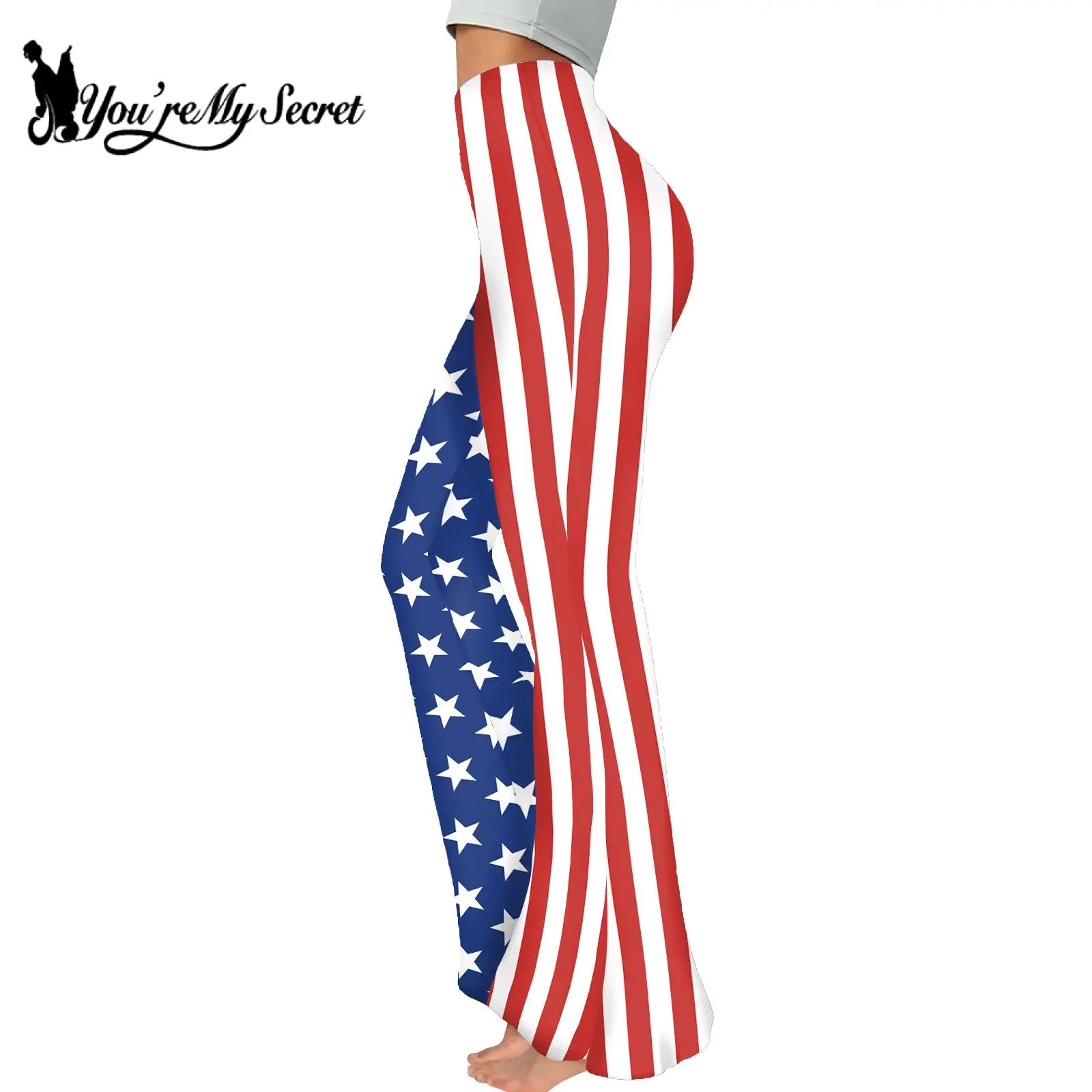 [You're My Secret] Women Elegance Leggings Lady Causal Fashion Flared Pants Independence Day Party Flag Printing Fitness Pants