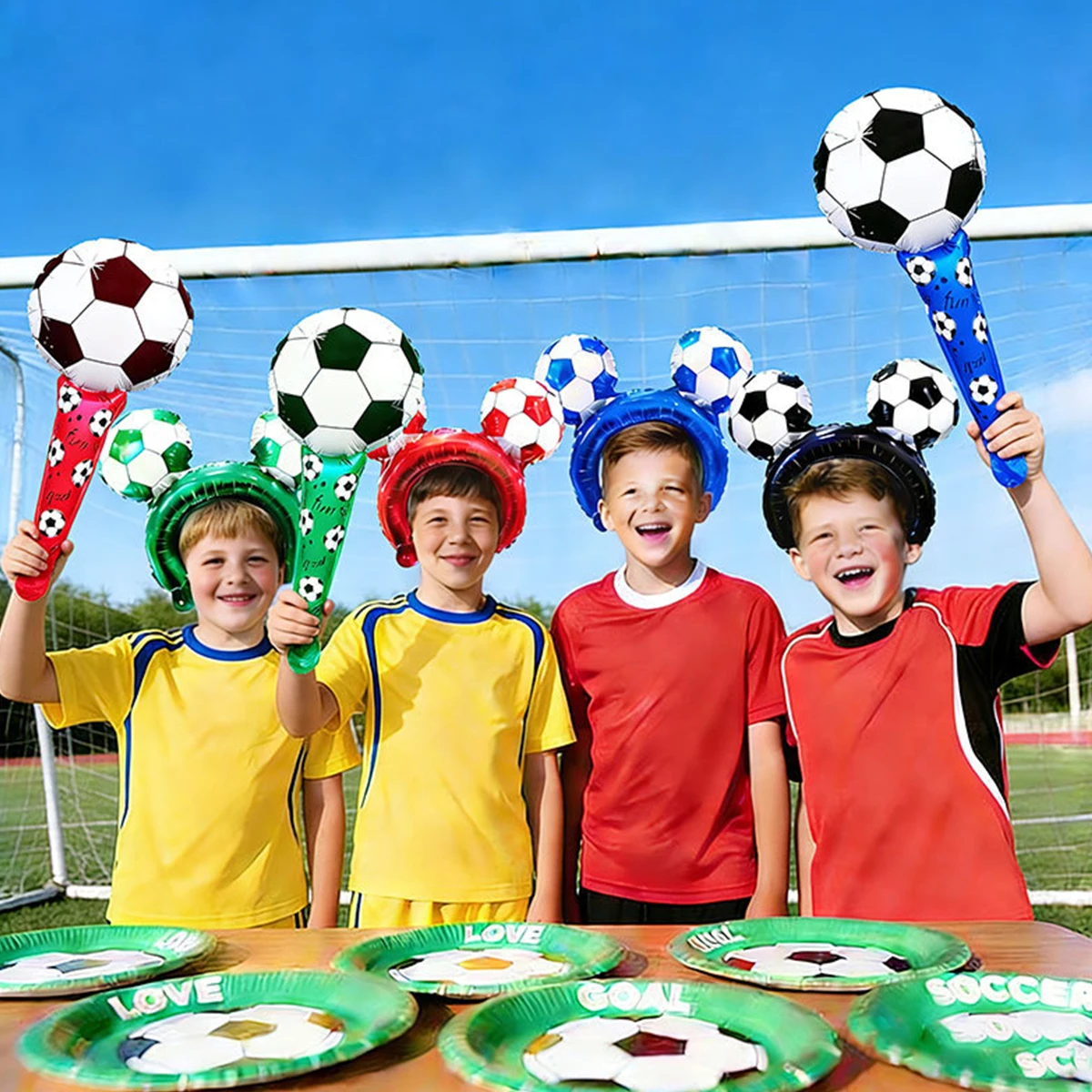 6 Stück Fußball-Haarspangen, Ballons, Fußball-Partyzubehör, Fußball-Themen-Geburtstagsdekoration, Fußball-Fan-Ausrüstung, Deko