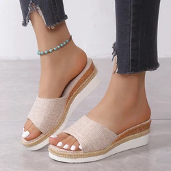 Rimocy Casual Wedge Slippers for Women 2023 Summer Non Slip Platform Sandals Woman Open Toe Comfortable Female Slipper Plus Size