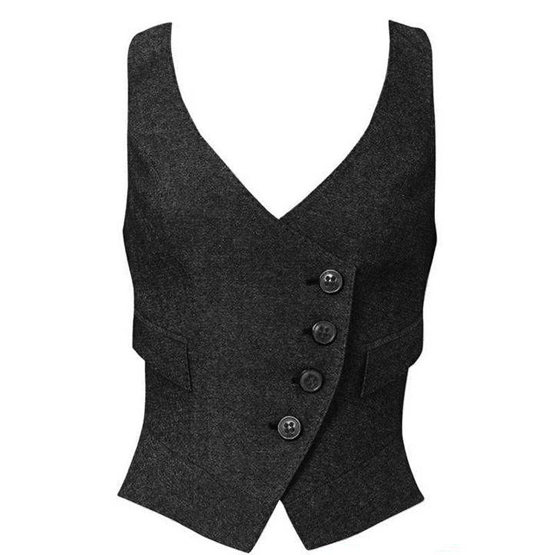 Women's V-Neck Suit Vest 3 Button Fashion Slim Blazer Vests for Lady Waistcoat