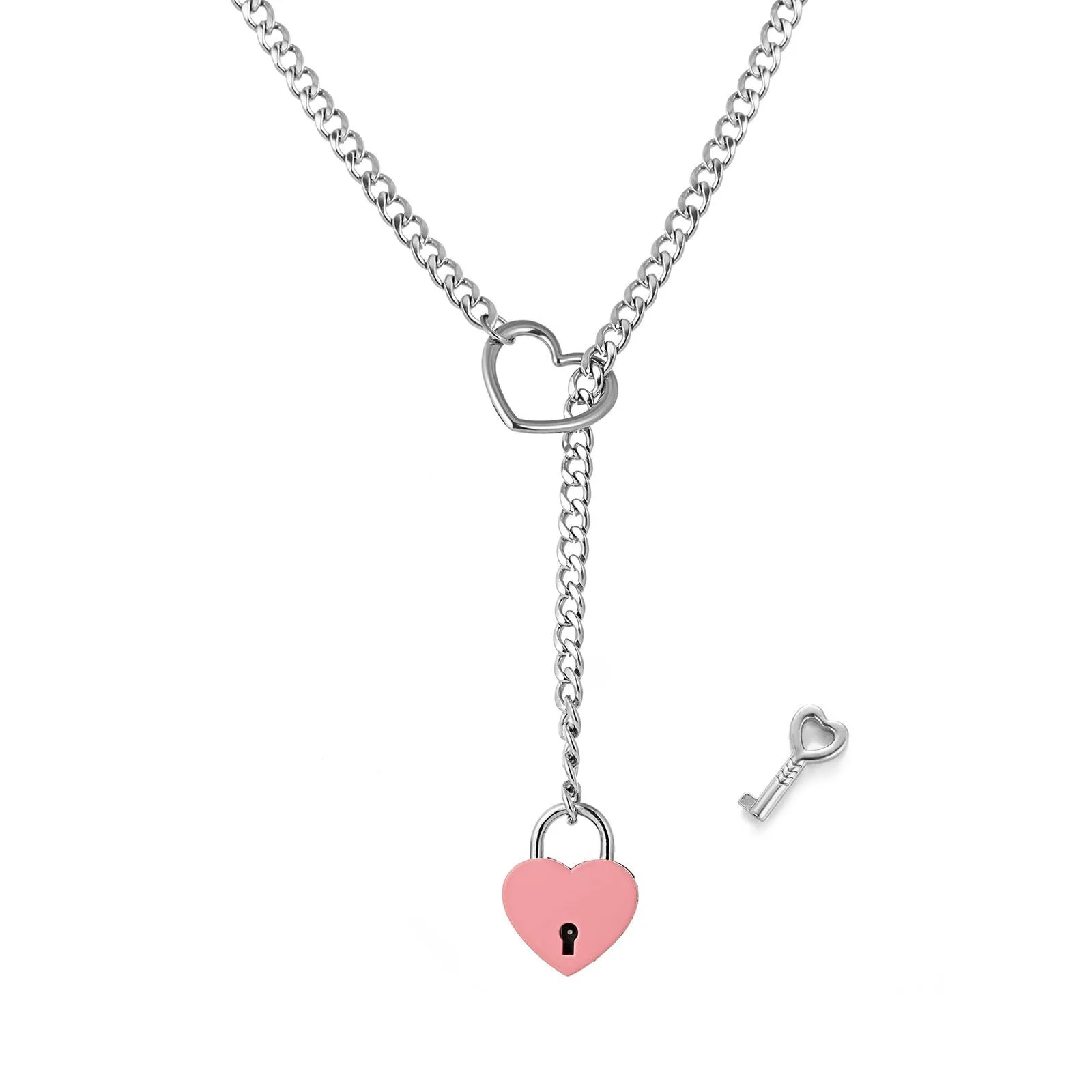 الأزياء القوطية القلب الخوخ القلب الخماسي قفل فاسق قلادة المجوهرات