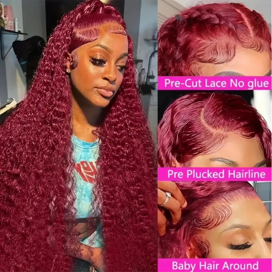 Water Wave Wigs Burgundy Red Wig 99J Lace Front Wig 13X4 Curly Human Hair Wigs Hd Lace Wig 13X6 Human Hair Colored Frontal Wig