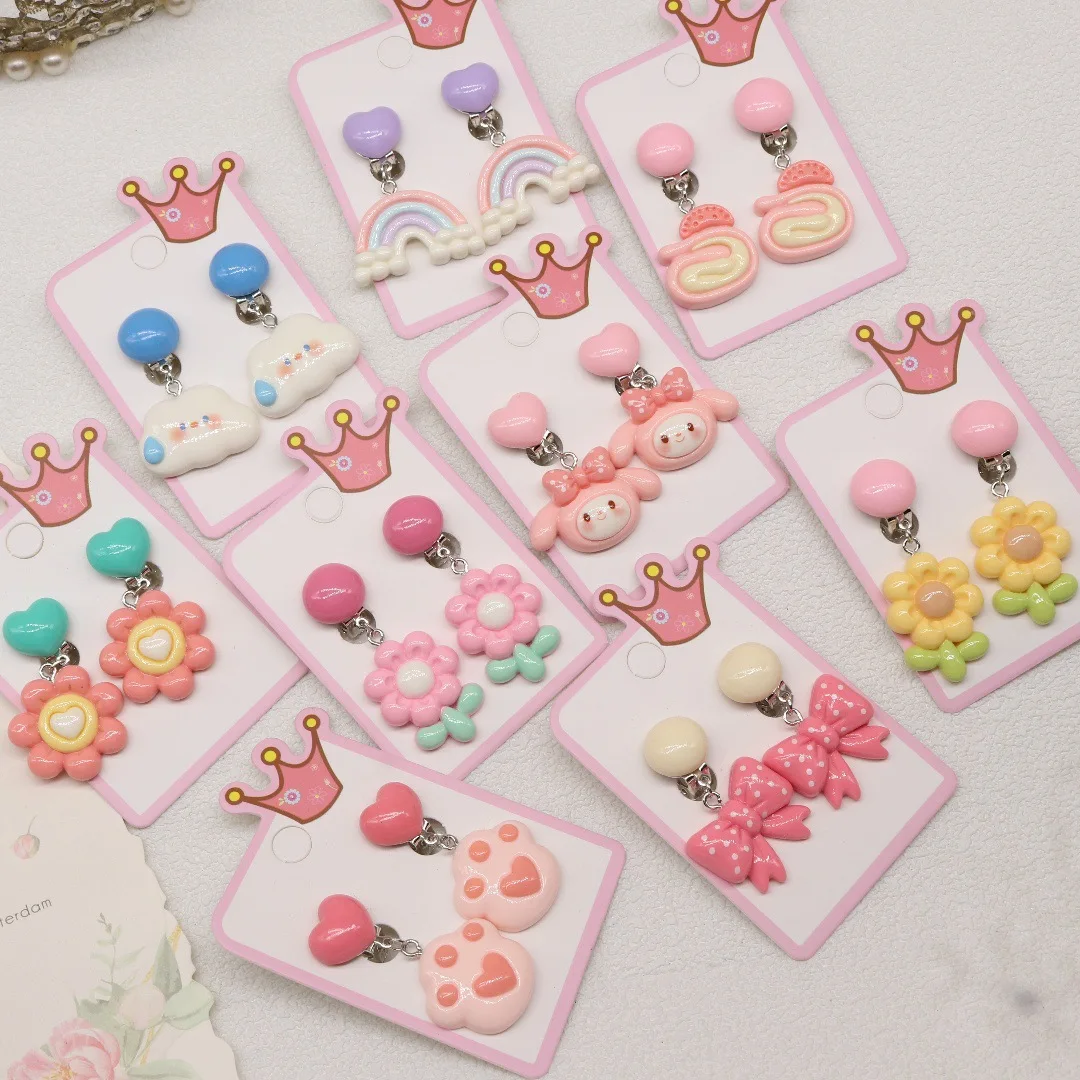 Cute Rainbow Unicorn Stars Clip on Earrings for Children Girls No Pierced Earring Christmas Gift