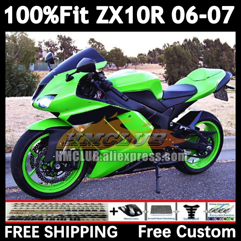 Injection Body For KAWASAKI NINJA ZX-10R ZX 1000 CC 10R 10 R green black 168No.75 ZX1000CC 1000CC ZX10R 06 07 2006 2007 Fairing