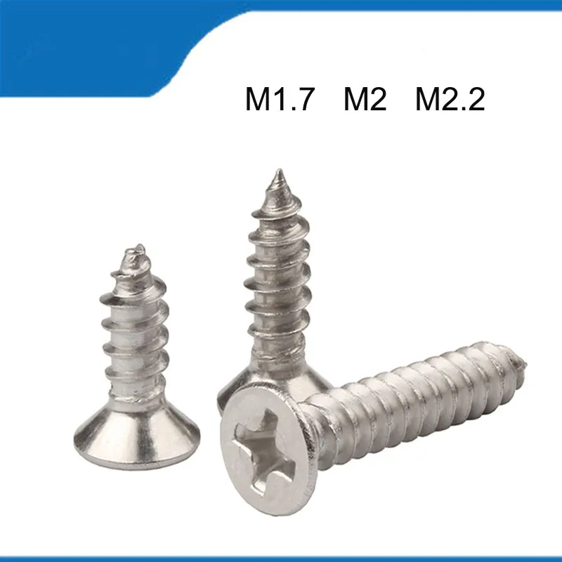 High Quality 50/100PCS M1.7  M2  M2.2  304 Stainless Steel Cross Recessed Flat Head Self-tapping Screw Phillips Furniture Screw