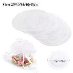 50pcs 25cm/35cm drawstring white round organza pouches wedding party christmas favor gift bags