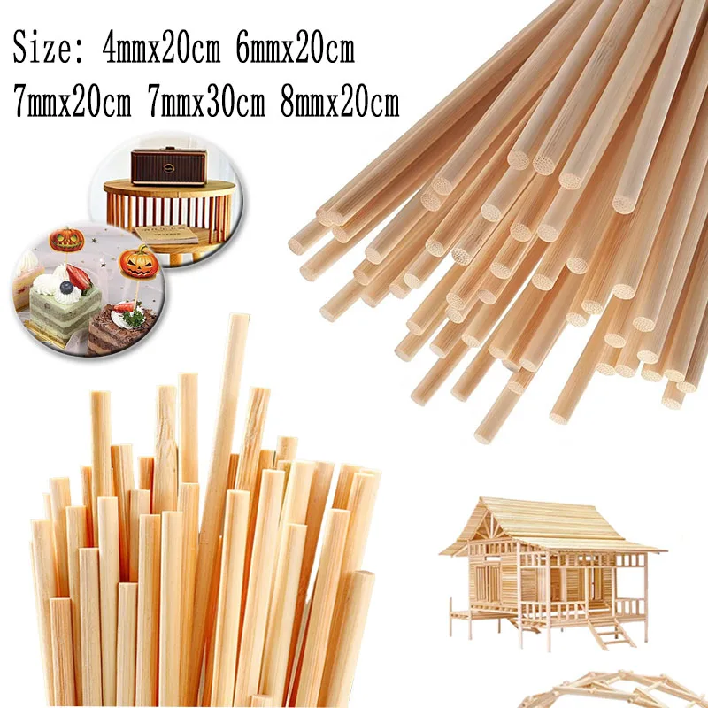 Palos redondos de bambú de madera de 4-8mm, manualidades hechas a mano, Material de palitos de madera pequeños para suministros de carpintería