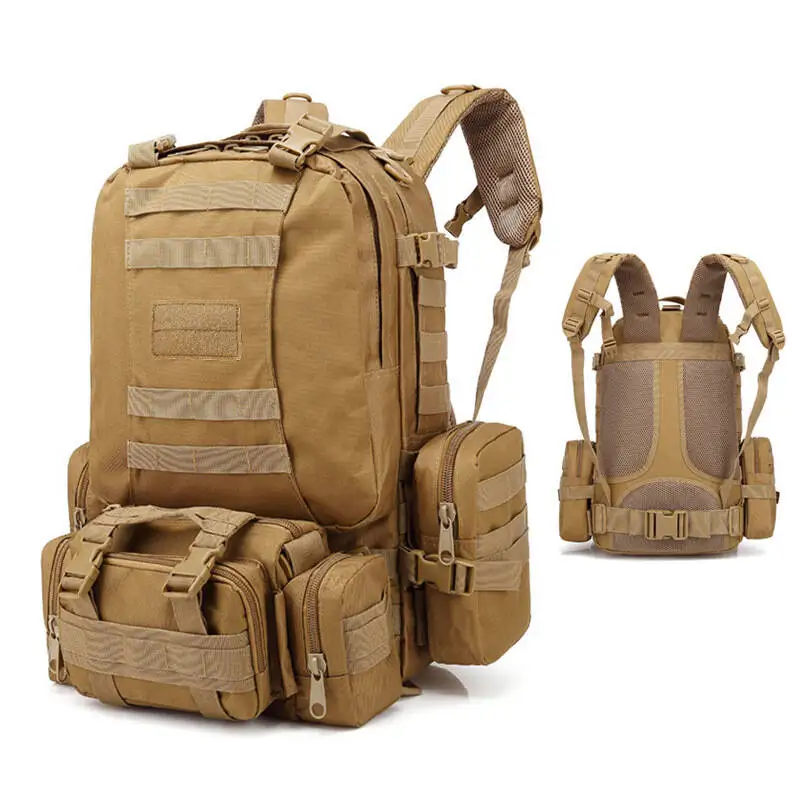 55L Camping Tactical Backpack Molle Sports Bag 4 In 1 Mens Outdoor Hiking Rucksack Assault Pack Climbing Bags Large Capacity