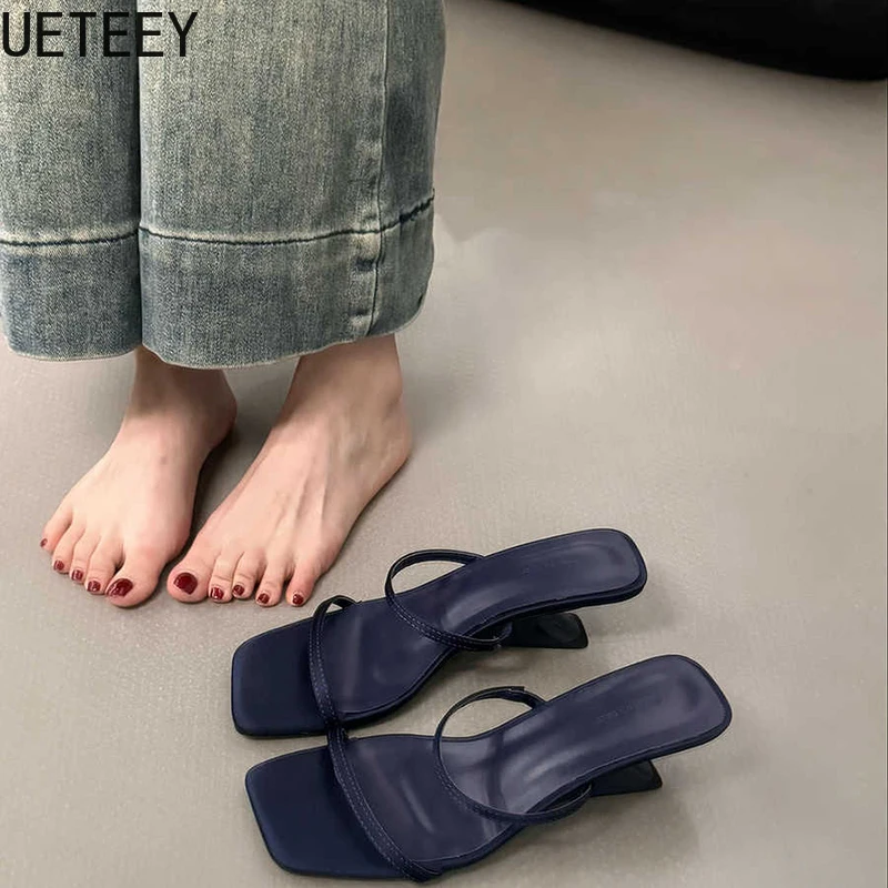 Designer Summer Narrow Band Heel Women Slippers Shoes Fashion Open Toe Shoes Design Style Banquet Party Sandals Shoes