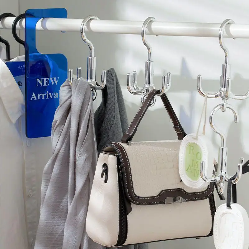 ~1 Pcs Multifunctional Rotating Clothes Hook Punch Free 4-Claw Rotation Coat Hanger Belt Organizer Scarf Storage Rack Wardrobe