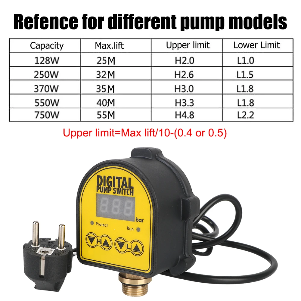 For Water Pump On/OFF 220V Digital Automatic Air Pump Pressure Controller Switch 0-10 Bar 1/2'' interface Water Oil Compressor image 3