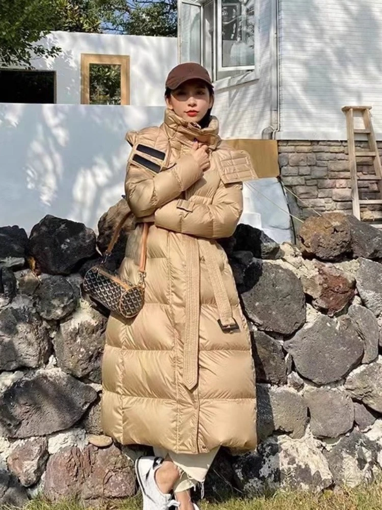 2025 nouveau automne hiver femmes doudoune 90 blanc canard vers le bas manteau ceinture capuche détachable Long manteau épais chaud vêtements d'extérieur à la mode
