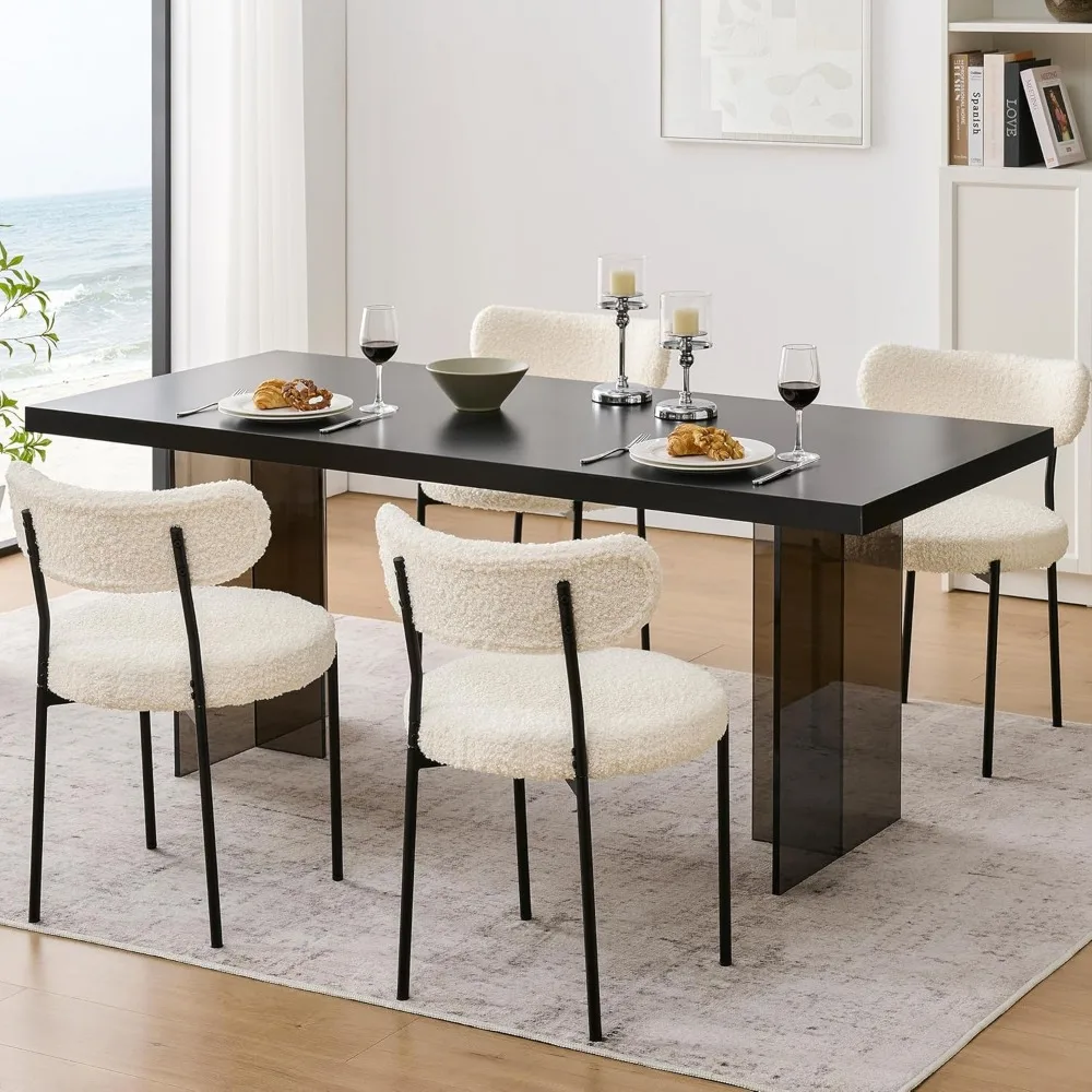 Conjunto de 6 cadeiras de jantar - Cadeiras de cozinha modernas em preto e branco - Conjunto de cadeiras de jantar estofadas confortáveis para cozinha