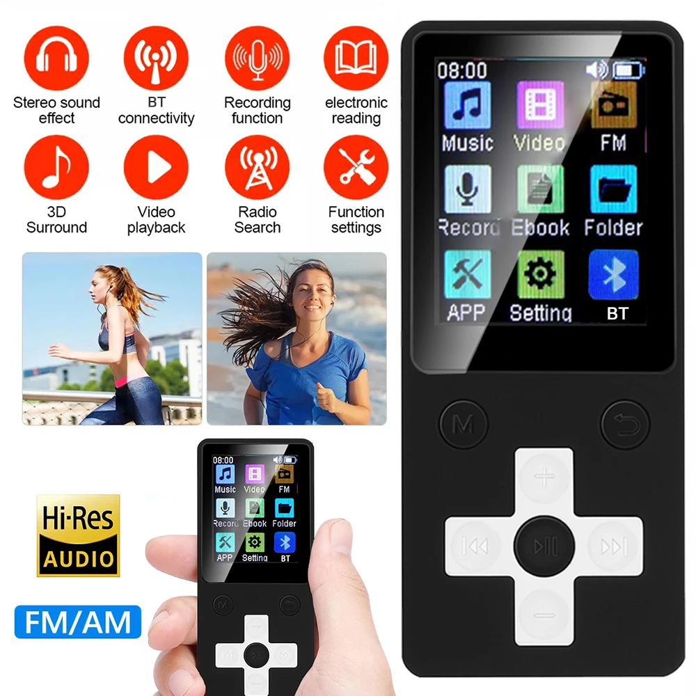 1.8 Inch MP3 Player Portable Walkman Bluetooth 5.0 Compatible E-Books Recording Sports FM Radio HiFi Lossless Music Player