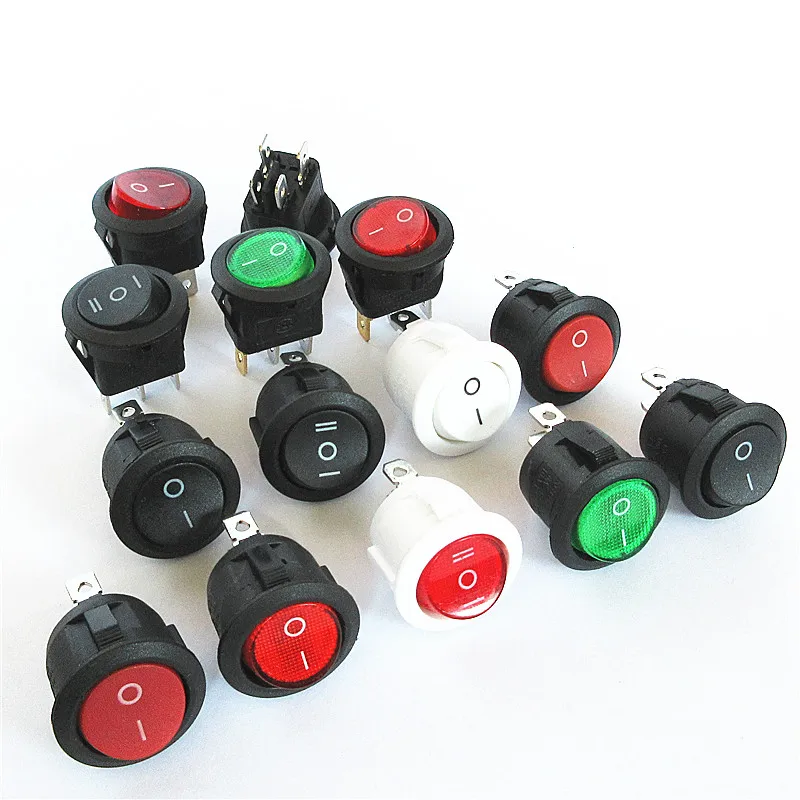 حزمة من 5 قطع 20 مم زر تبديل دائري، 4/3/2 دبابيس، وضعين/ثلاثة أوضاع، مفتاح قارب طاقة صغير KCD1 مع ضوء