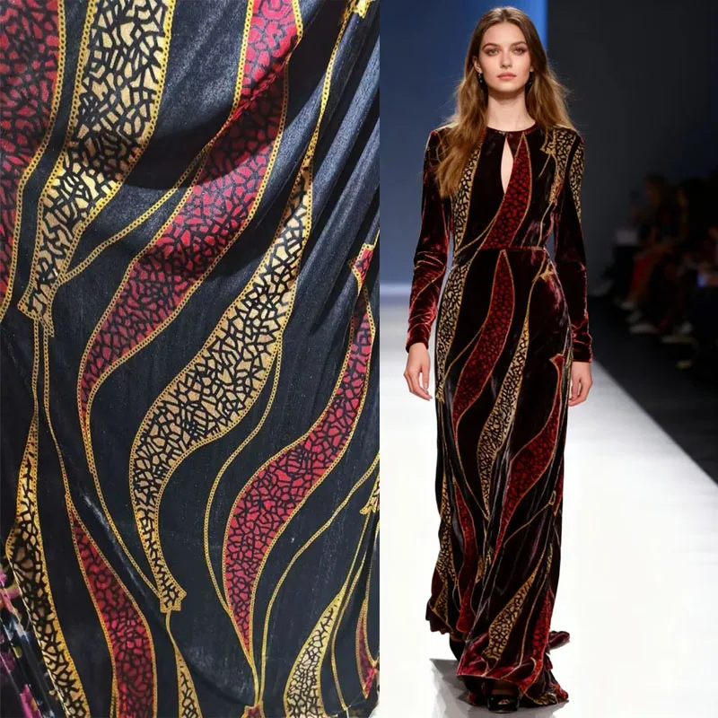 High African Silk velvet Fabric handmade Sewing Dress Cotton Hair Patchwork velour Silk Fabrics Meter Stripe Printed plush Cloth