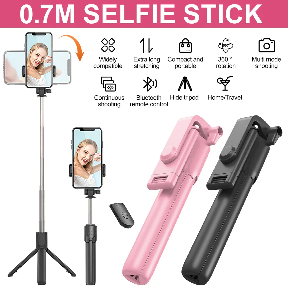 Wireless Selfie Stick Tripod Stand Bluetooth Remote Control Portable Extendable 70cm Selfie Stick for Mobile Phone Tiktok Live