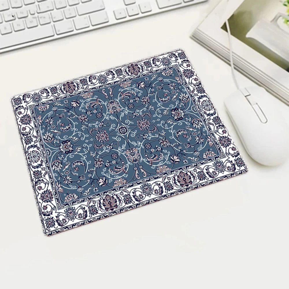 Mini Persian Woven Rug Mat Mousepad Retro Style Carpet  Pattern Cup Laptop PC Mouse Pad With Fring Home Office Table  Anti-slip