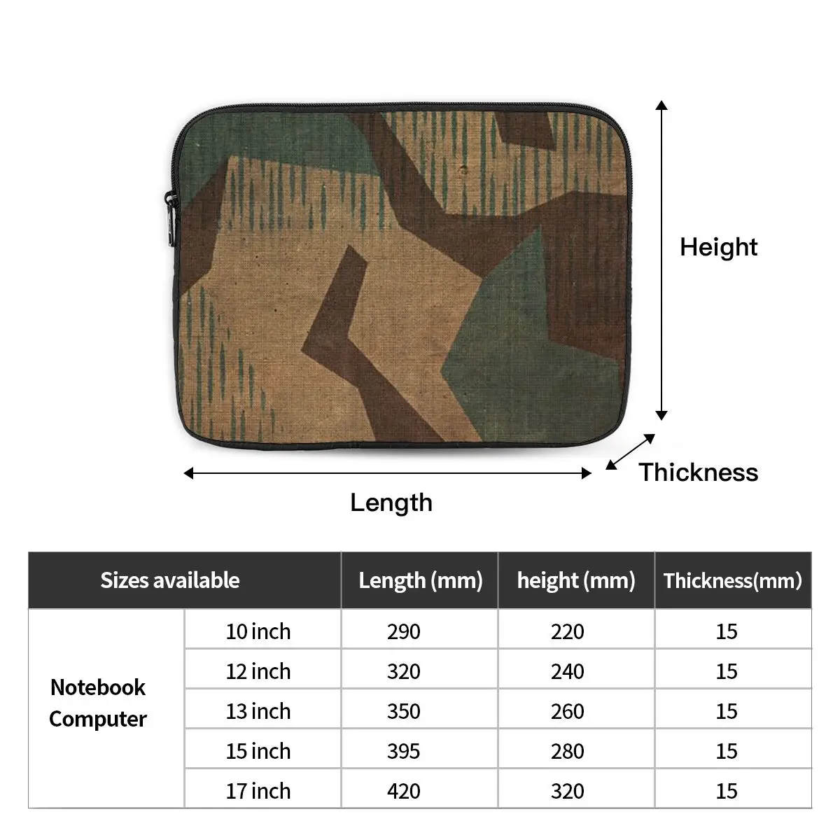 Splintertarn German WW2 Camouflage Army Military Camo Notebook Laptop Bag Case Pouch Notebook Tablet Shockproof Case Bag