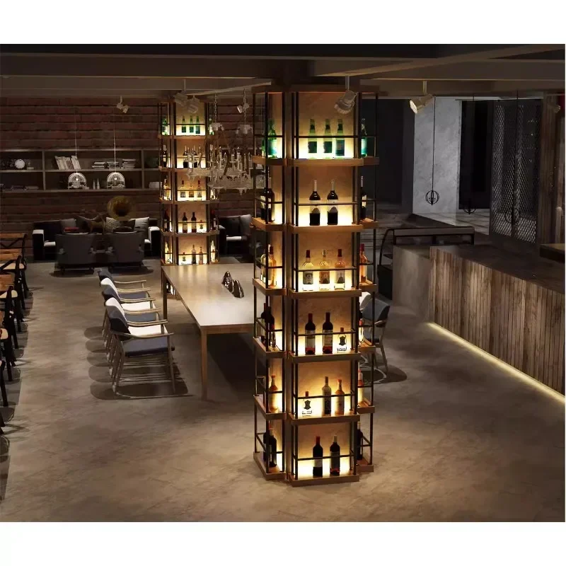 

-Стойка для красного вина, светящаяся полка для вина Iron Art, винный шкаф, бар, ресторанная колонна, настенная полка для хранения