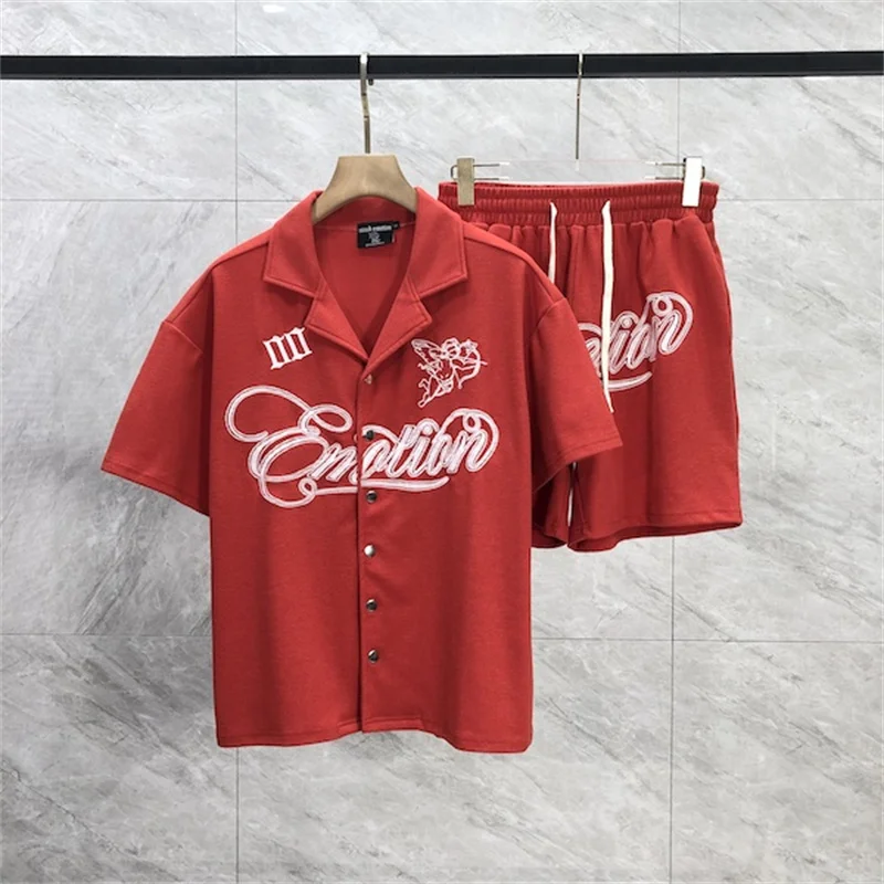 

Best Quality ME Mixed Emotion Shirt Cupid Letter Embroidery Men Women Waffle Short-sleeved Shirt Shorts Set