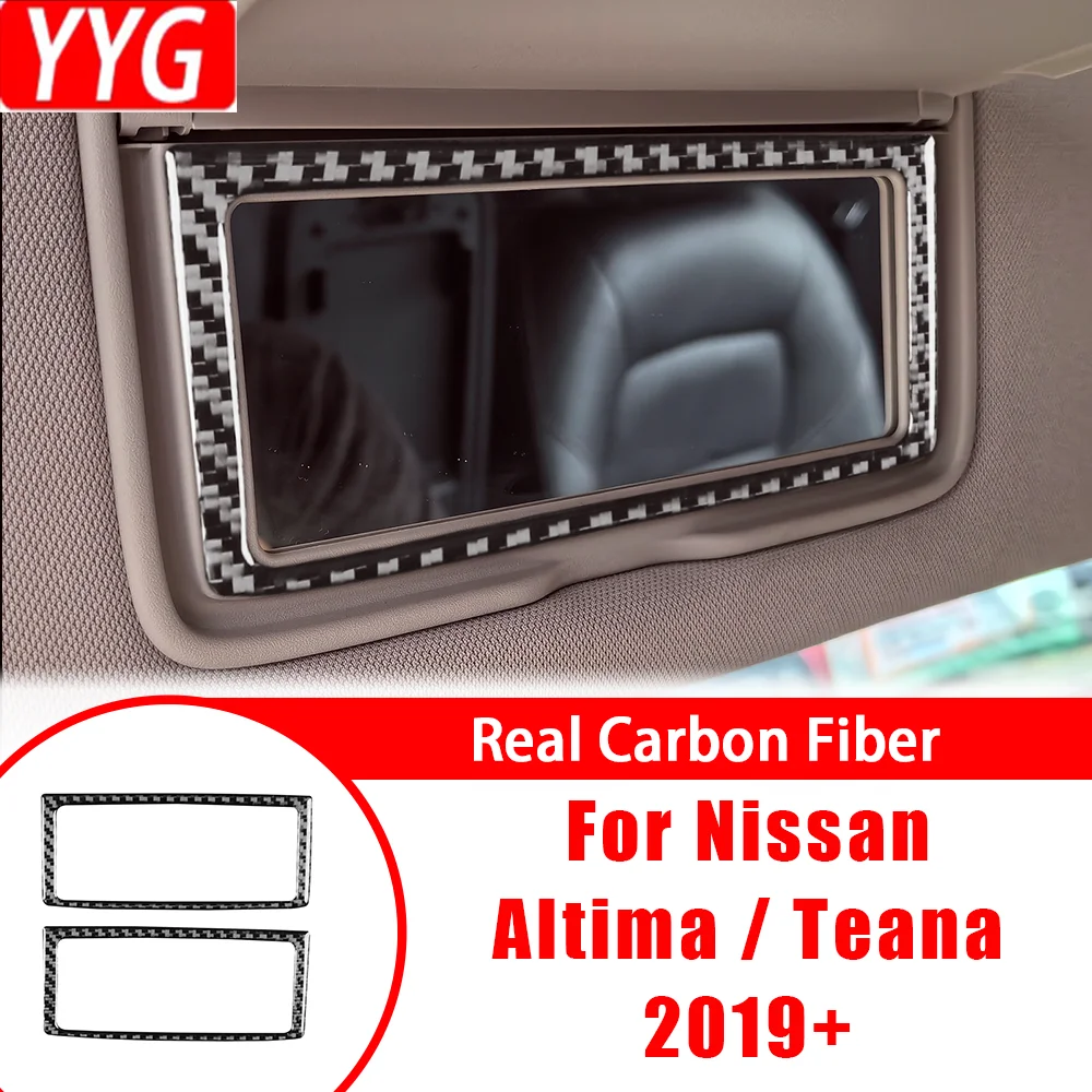 Carbon Fiber Makeup Mirror Outer Frame Car Accessories Interior Cover Trim Modification Sticker For Nissan Altima Teana 2019+