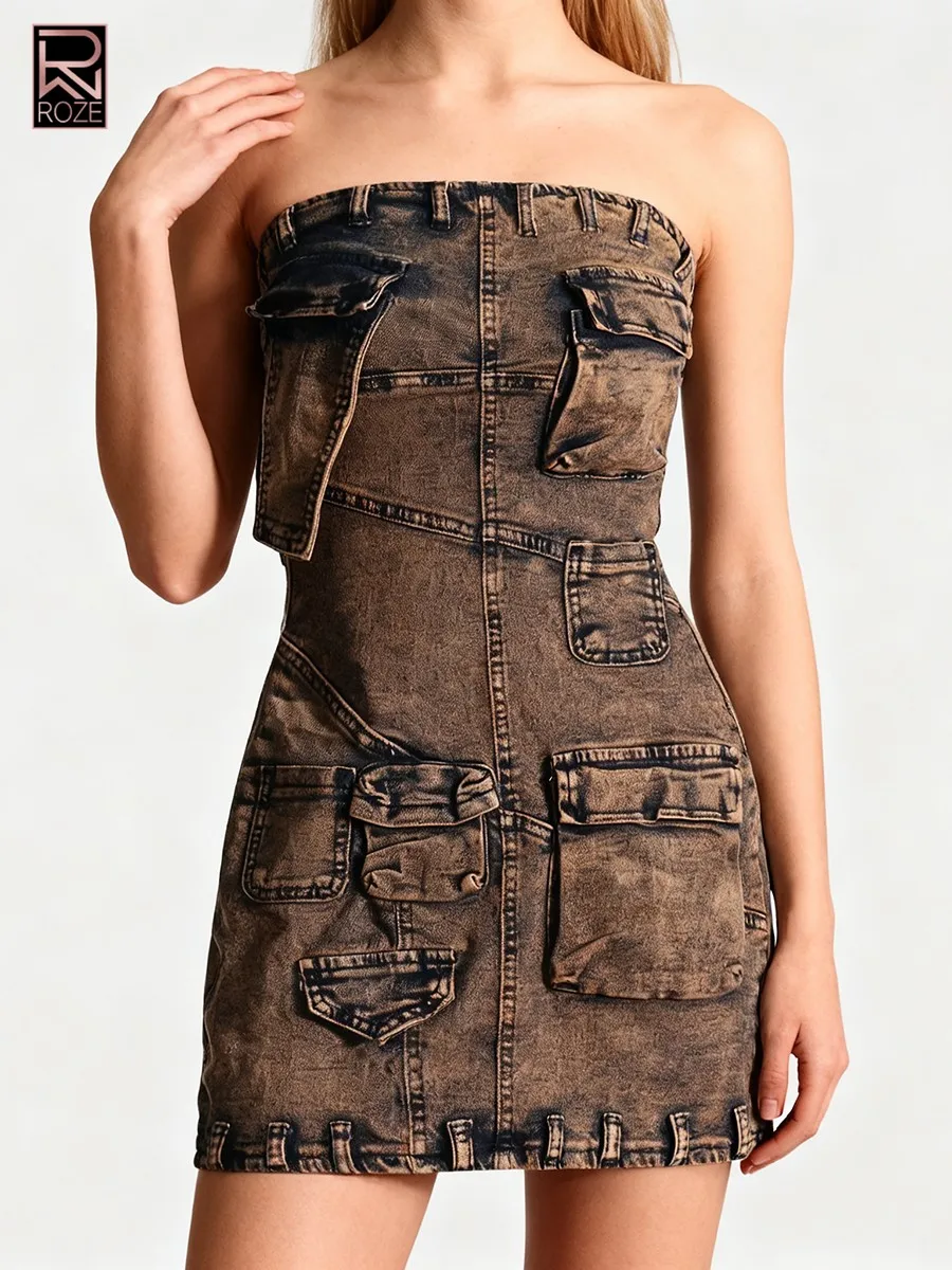 Sukienki damskie wyszczuplające z kieszeniami, asymetryczne, bez ramiączek, bez rękawów, tunika, sukienka kowbojska, odzież damska