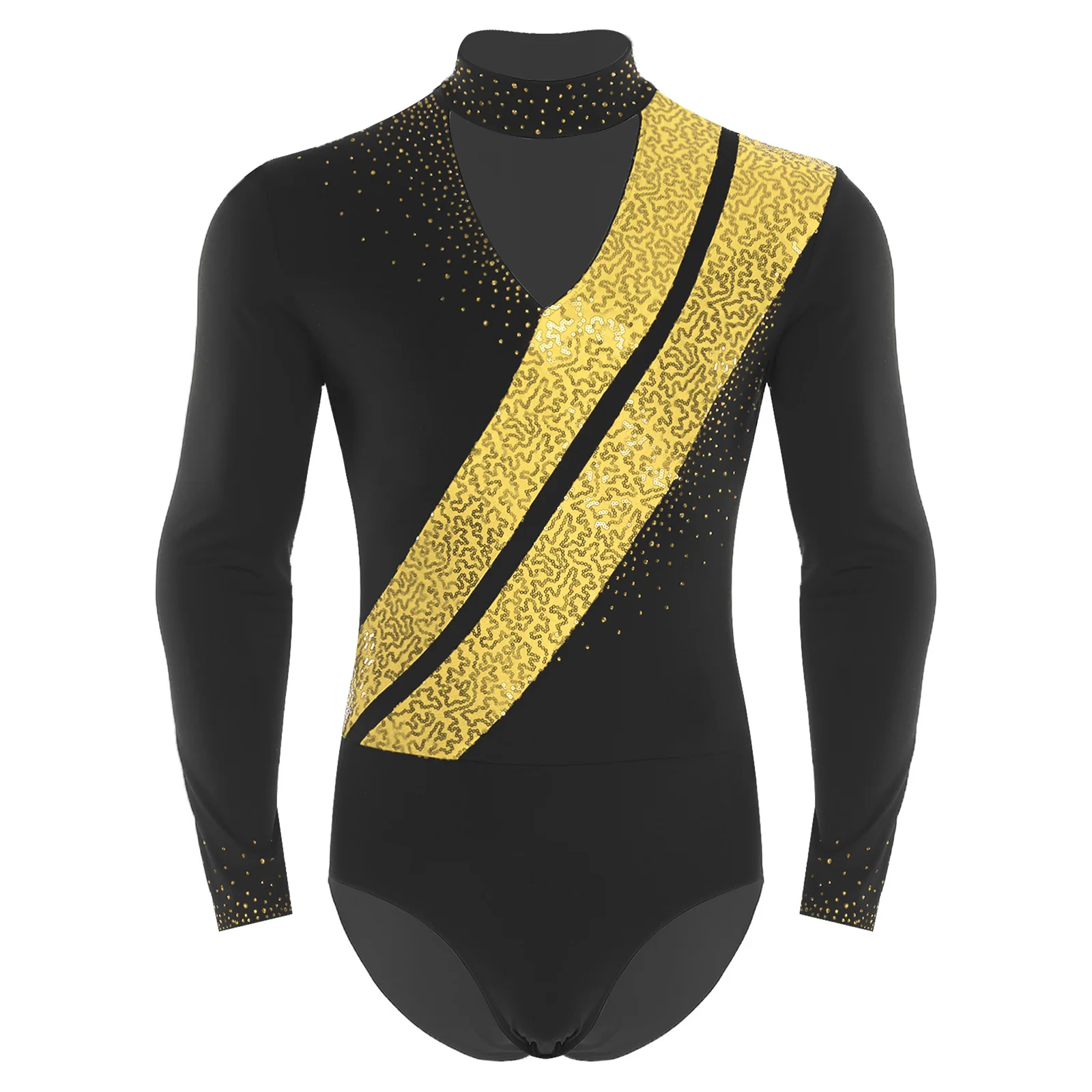 Kostum Jumpsuit Senam Pria dengan Payet Berkilau untuk Figure Skating, Balet, Latin, Tango, Rumba, Leotard, Bodysuit, Kemeja, Atasan
