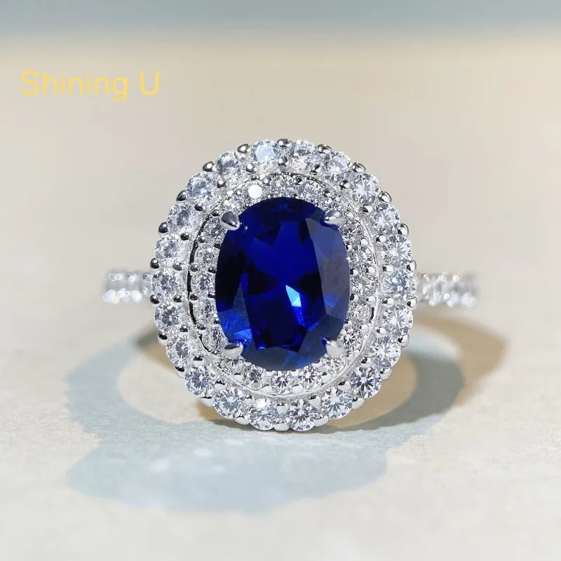 

Shining U S925 Silver Oval Sapphire Ruby Gems Ring for Women Fine Jewelry Engagement