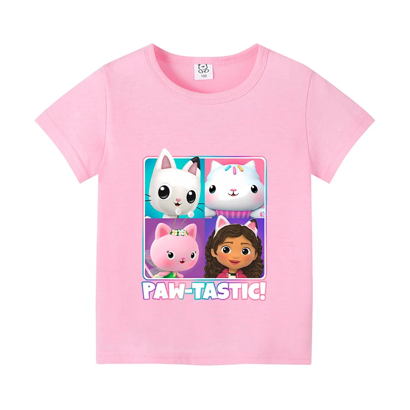 2025 New Gabby Dollhouse Short Sleeve Boys Girls Summer Round Neck Colorful T Shirt Clothe Cotton Tee Shirts Kid Short Tops Tees