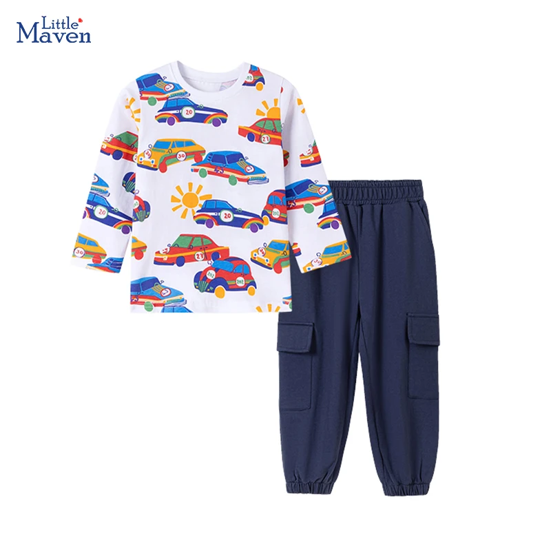 

Little maven Children's Clothing Set Kids Clothes Toddler Baby Girls 2025 Autumn Spring Cartoon Vehicles Outfits Top+Pant Sets