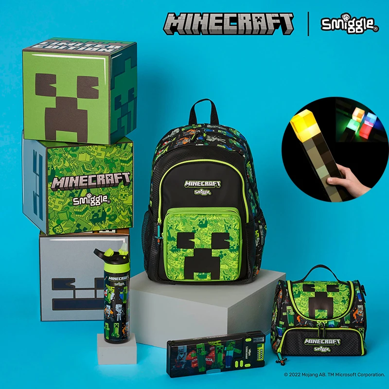 Школьная сумка Smiggle Minecraft, женская сумка для завтрака, кошелек, ручная тележка, австралийский рюкзак, Кубок для воды, студенческий подарок