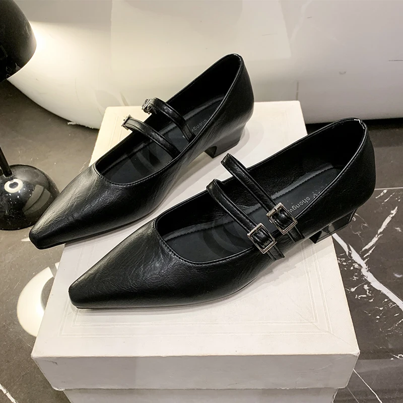 

Silver Slip-On Mary Janes Women's Mid Heel Commuter Shoes French Vintage Style Spring New Ladies Arrival Comfortable Rubber Sole