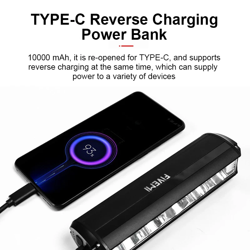 Fivemi 5LEDS Bicycle Light Front 6000LM Bike Light 8000mAh Waterproof Flashlight USB Charging MTB Road Cycling Lamp Accessories