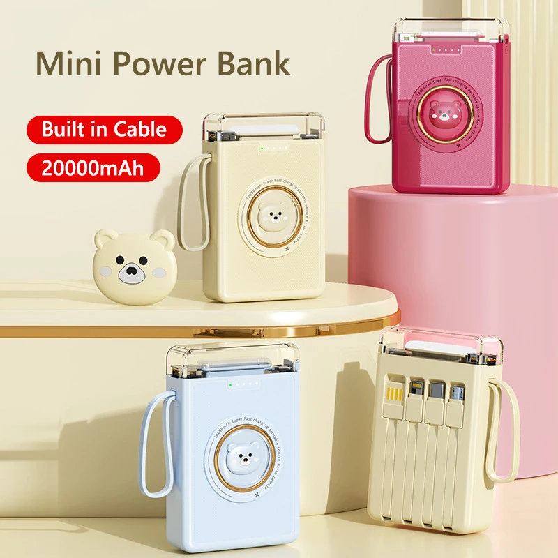 باور بنك صغير مع كابلات مدمجة ، شاحن محمول ، باور بنك لأيفون 15 ، 13 ، S23 ، S22 ، هواوي ، شاومى ، شاومى ، مللي أمبير #1