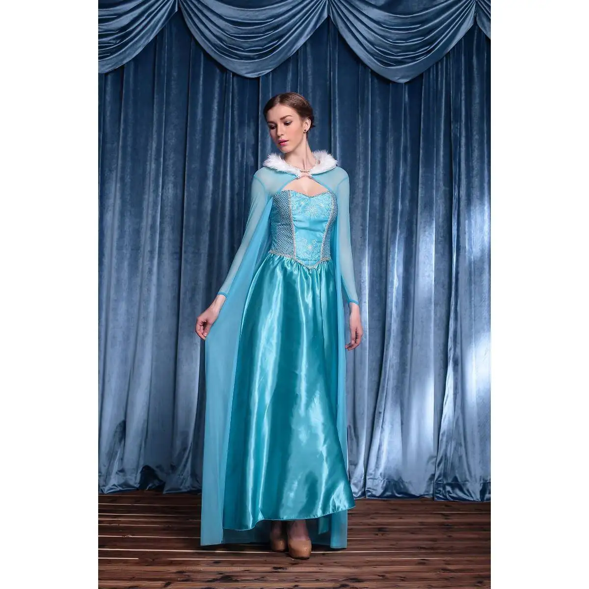 

Blue Court Costume Halloween Elsa Princess Adult Stage Costume Size Divided Ice Age Adventure Ethnic Women's Fashion Clothing