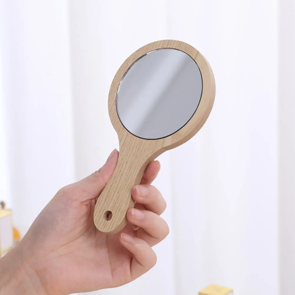 Miroir de vanité de voyage avec manche en bois transparent pour femmes, outil de beauté Portable, 6 pièces