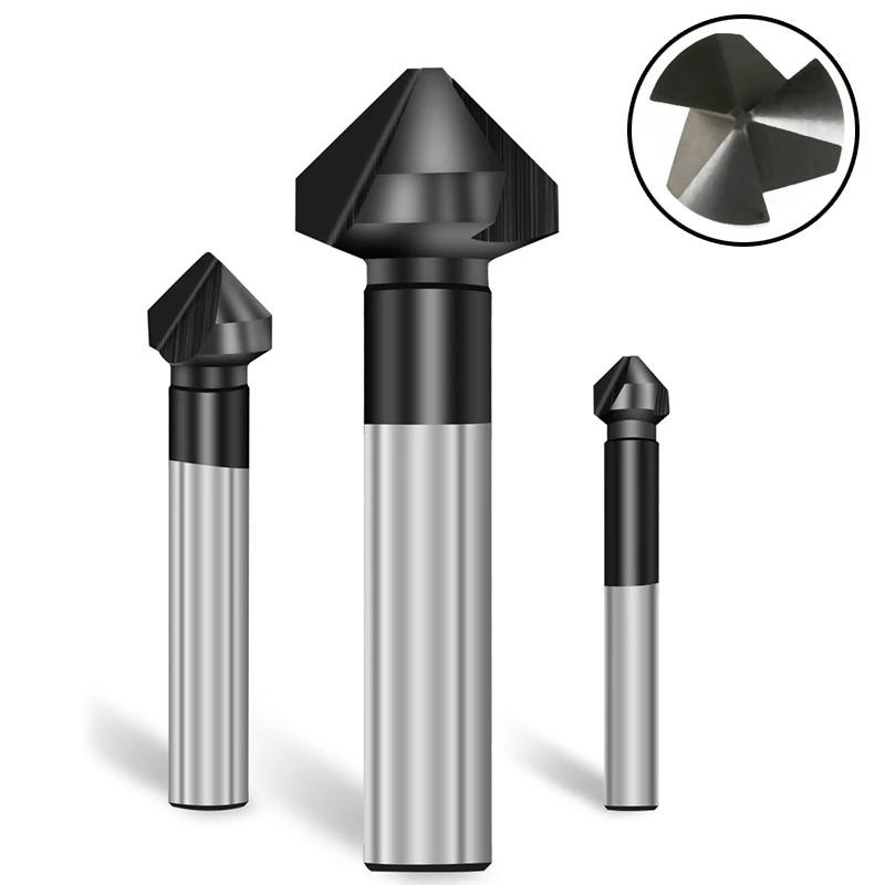 

90 Degree M35 Cobalt TiAlN Coated Chamfer Countersink Drill Bit 3 Flutes Deburring Stainless Steel Reaming Chamfering Cutter