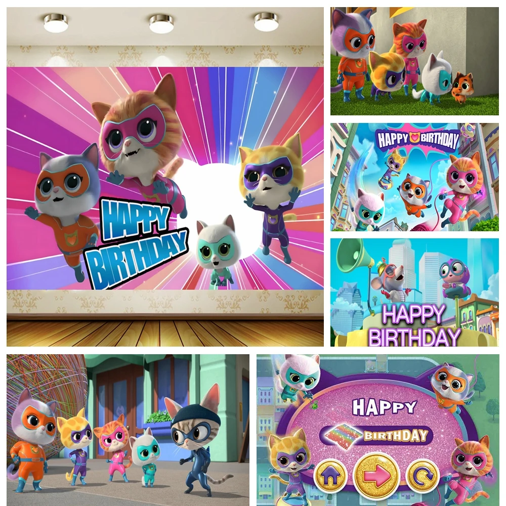 

New Superkitties Birthday Party Backdrop Photo Booth Background Kids Baby Shower Celebration Decor Photography Supplies Props