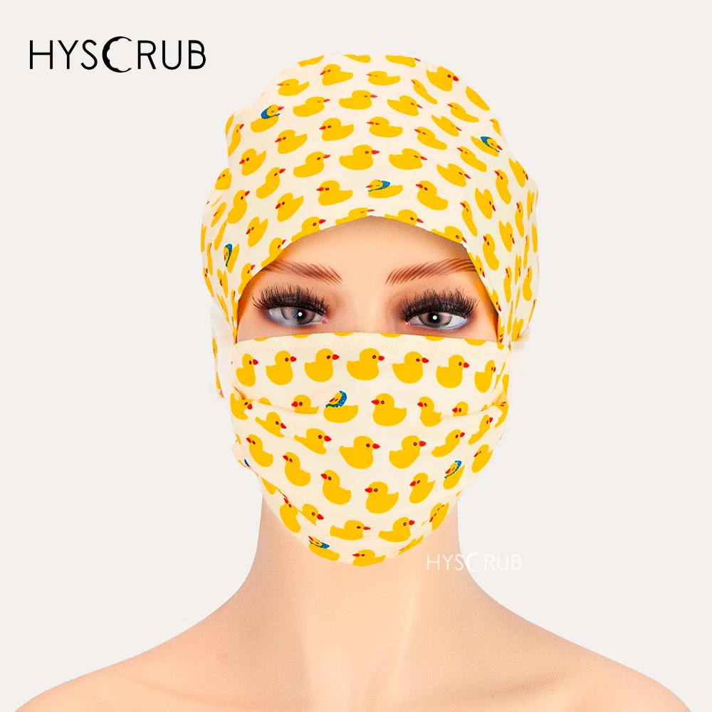 Cute Medical Scrubs Cap with Mask Dustproof Healthcare Professional Hat