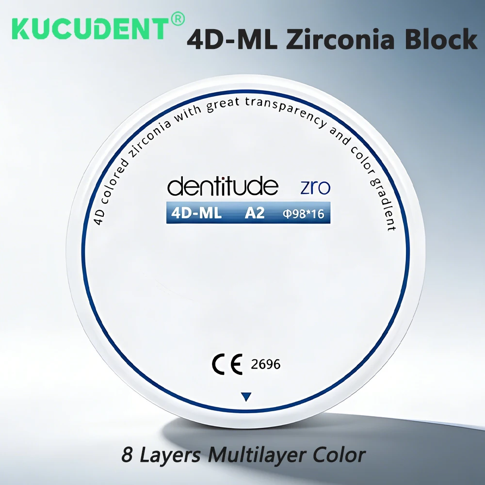 

Dental Zirconia Block 4D-ML 8 Layers Multilayer Color 98mm 700-1200MPa Open CAD/CAM System A1/A2/A3 Crown Restoration Material