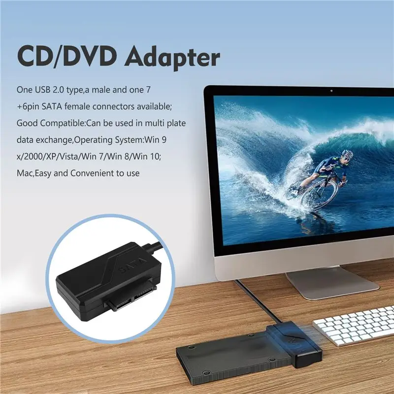 USB 2.0 To Mini Sata II 7+6 13Pin Adapter Converter Cable For Laptop CD/DVD ROM Slimline Drive-ABIU