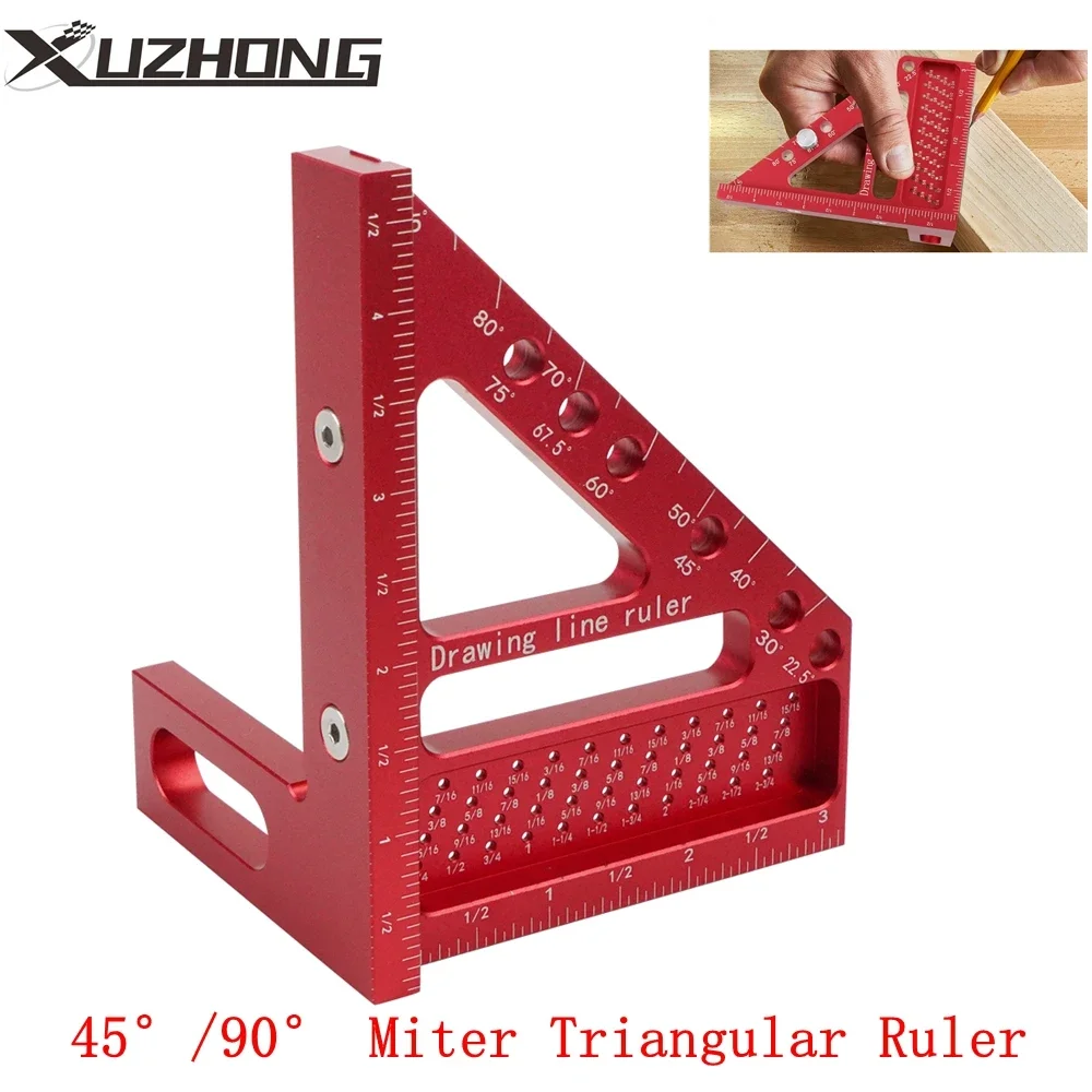 

3D Aluminum 45°/90° Miter Triangular Ruler Angler Scriber Woodworking Square Protractor High Precision Layout Measuring Tools